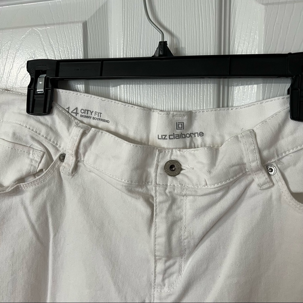 Liz Claiborne City Fit Skinny Boyfriend White Jeans Size 14